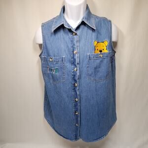 Disney Winne The Pooh Vest Embroidered Denim Medium